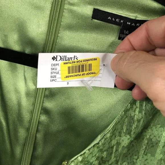 Alex Marie Dress Womens 14 Green Metallic Gold Pleats Shiny Event Occasion NEW - Picture 11 of 16